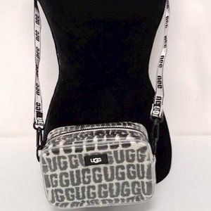 UGG Women's Black White Monogram Inner Pockets Detachable Strap Crossbody Bag